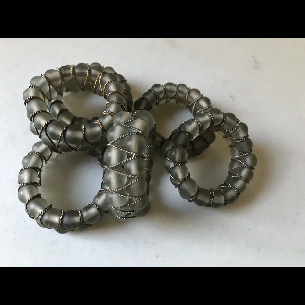 (6) gray gold glam beaded napkin holders